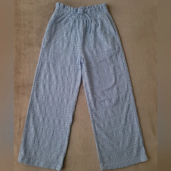 Zara Girl Eyelet Light Blue Wide Fit Pants Size 11-12 - Picture 2 of 4